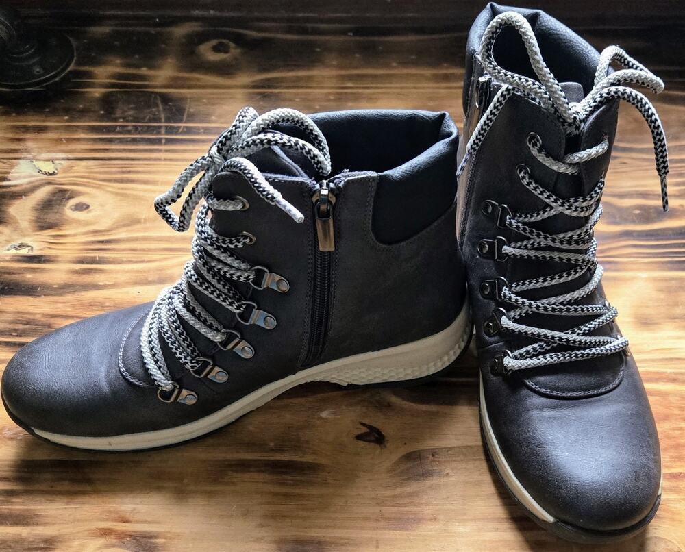 Maurices Gray Riley Adventure Boots Wedge Heel Suede Like Lace Up Boot Size 8.5